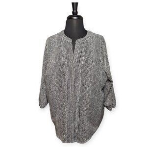 212 Collection Black & White Seersucker Long Sleeve Button Front Top Size 1X